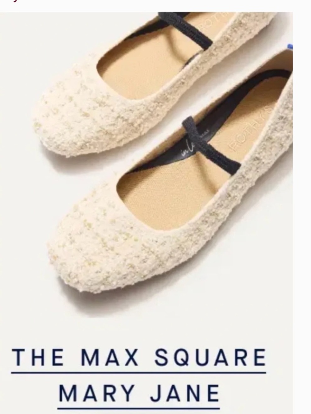 Rothy’s The Max Square Mary Jane Flats Cream Pearl Bouclé Size 8